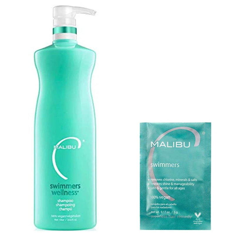 Malibu C Swimmers Shampoo 33.8oz and Crystal Gel Treatment 5g - Chlorine removing shampoo for swimmers